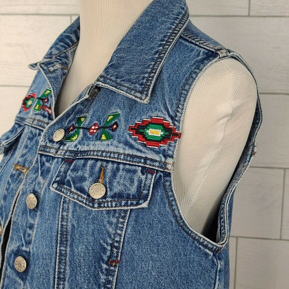 Baccini Blue Denim Vest with Embroidered Details - Picture 2 of 12